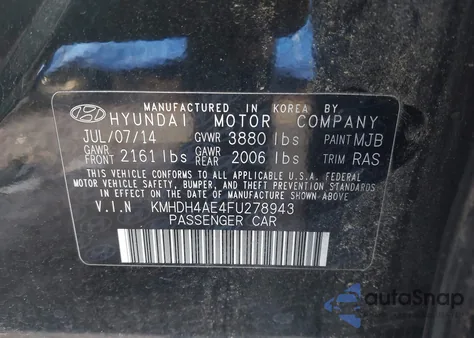 2015 Hyundai Elantra Se z USA, uszkodzony, nr VIN KMHDH4AE4FU278943
